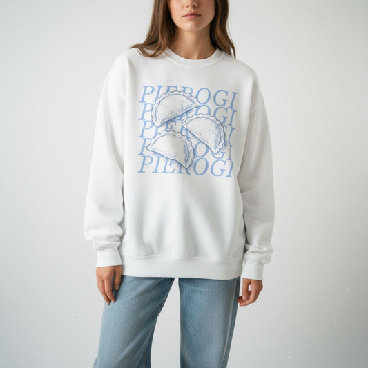 Pierogi Stacked Text Crewneck Sweatshirt | Polish Dumpling