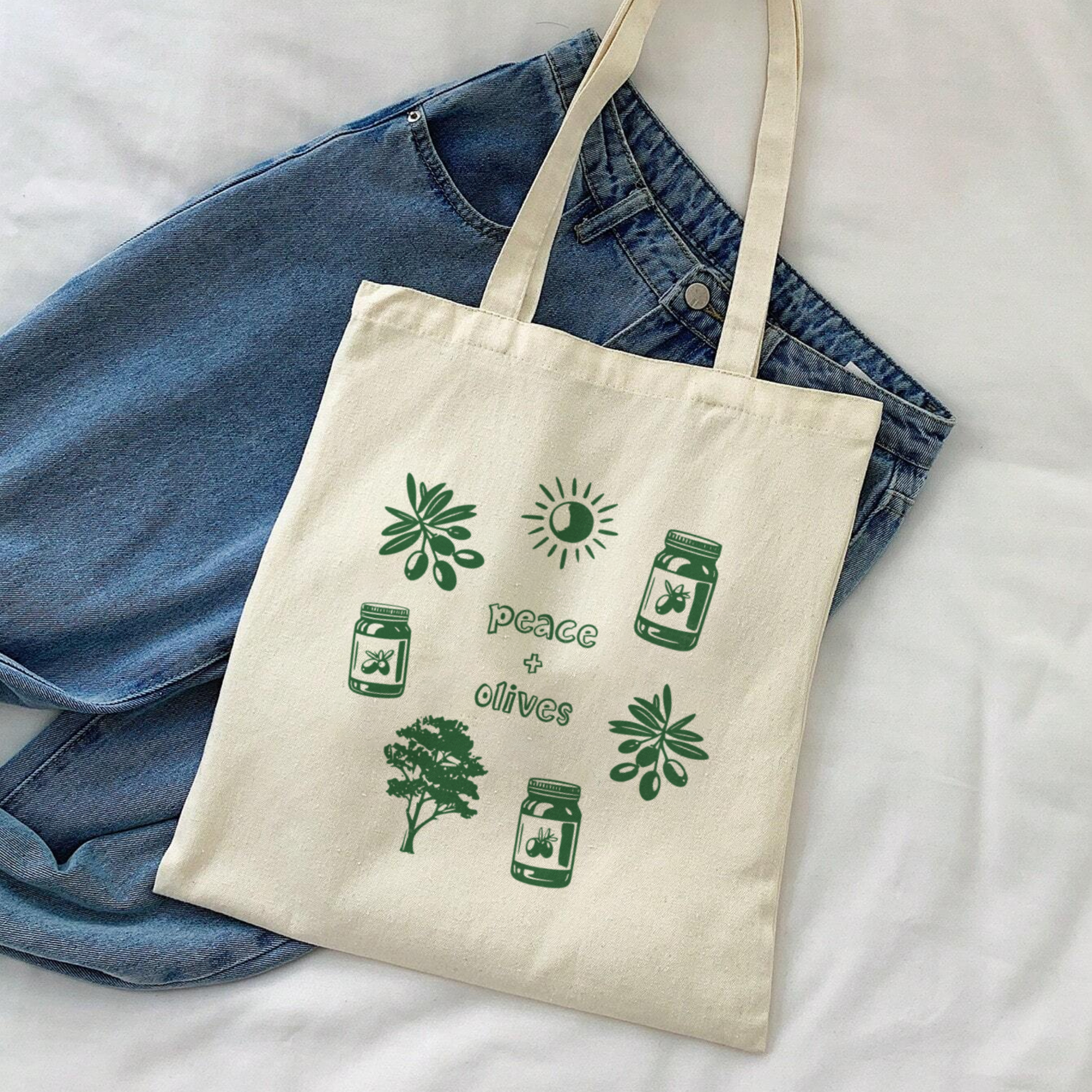 Peace And Olives Doodle Tote Bag