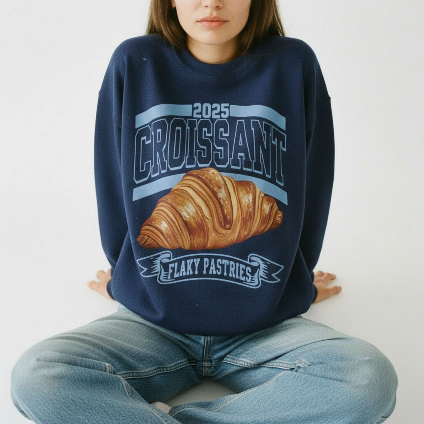 Croissant Varsity Crewneck Sweatshirt | 2025 Flaky Pastries