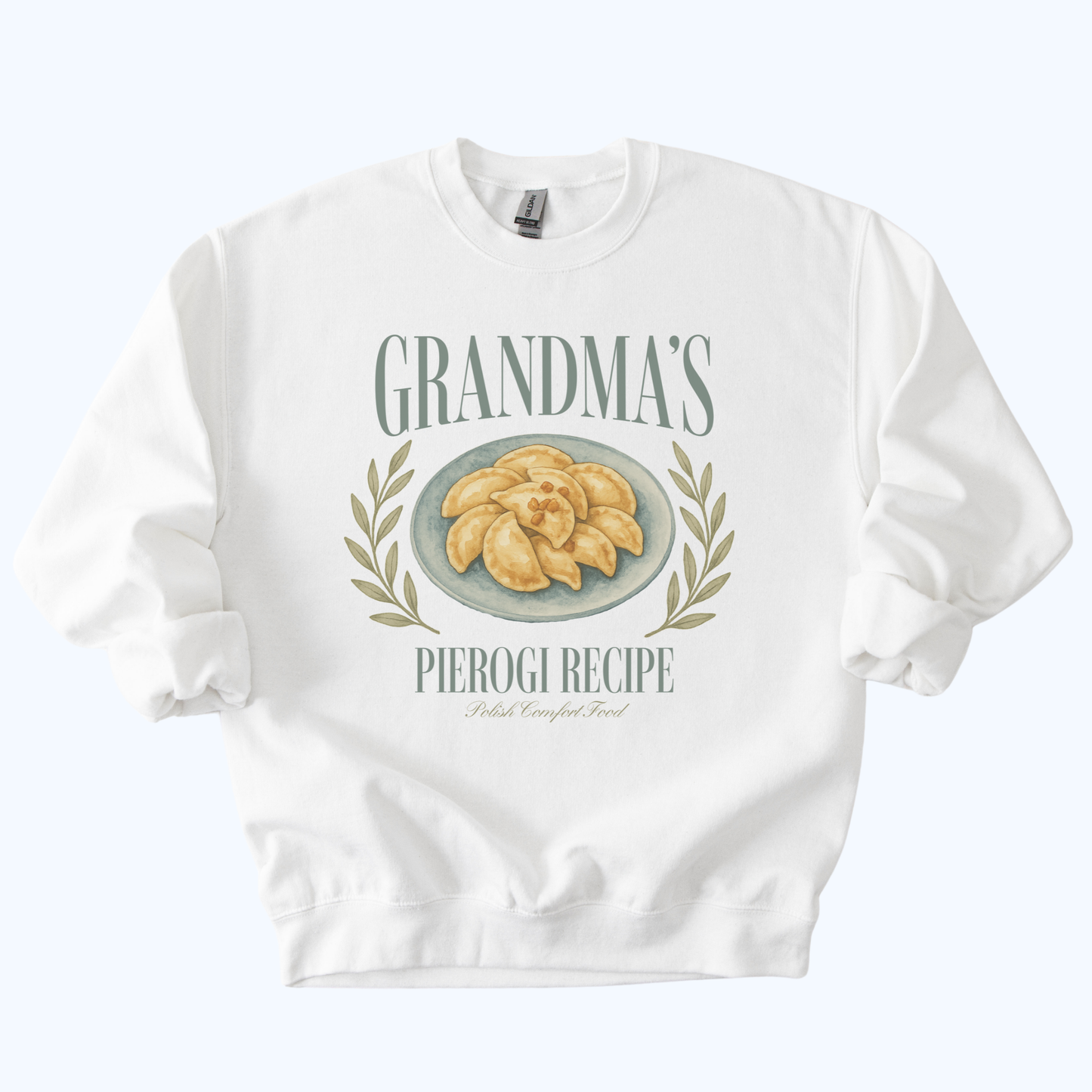 white Grandma’s Pierogi Recipe Sweatshirt | Polish Comfort Food Crewneck