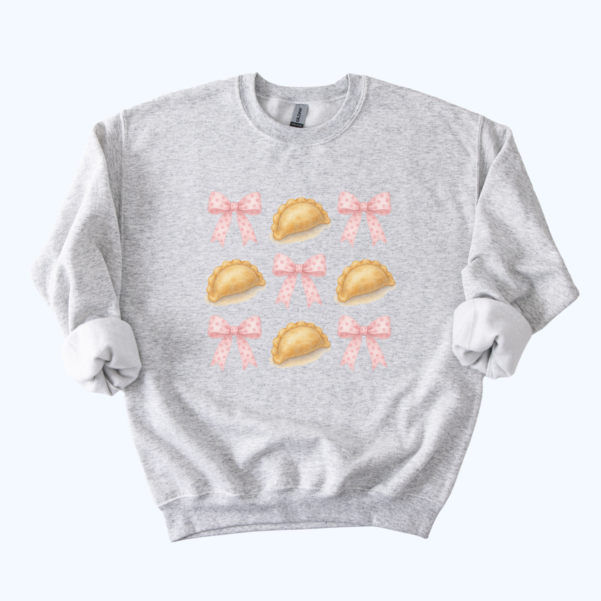 ash grey Pierogi Coquette Bow Sweatshirt | Girly Foodie Gift & Farewell Crewneck