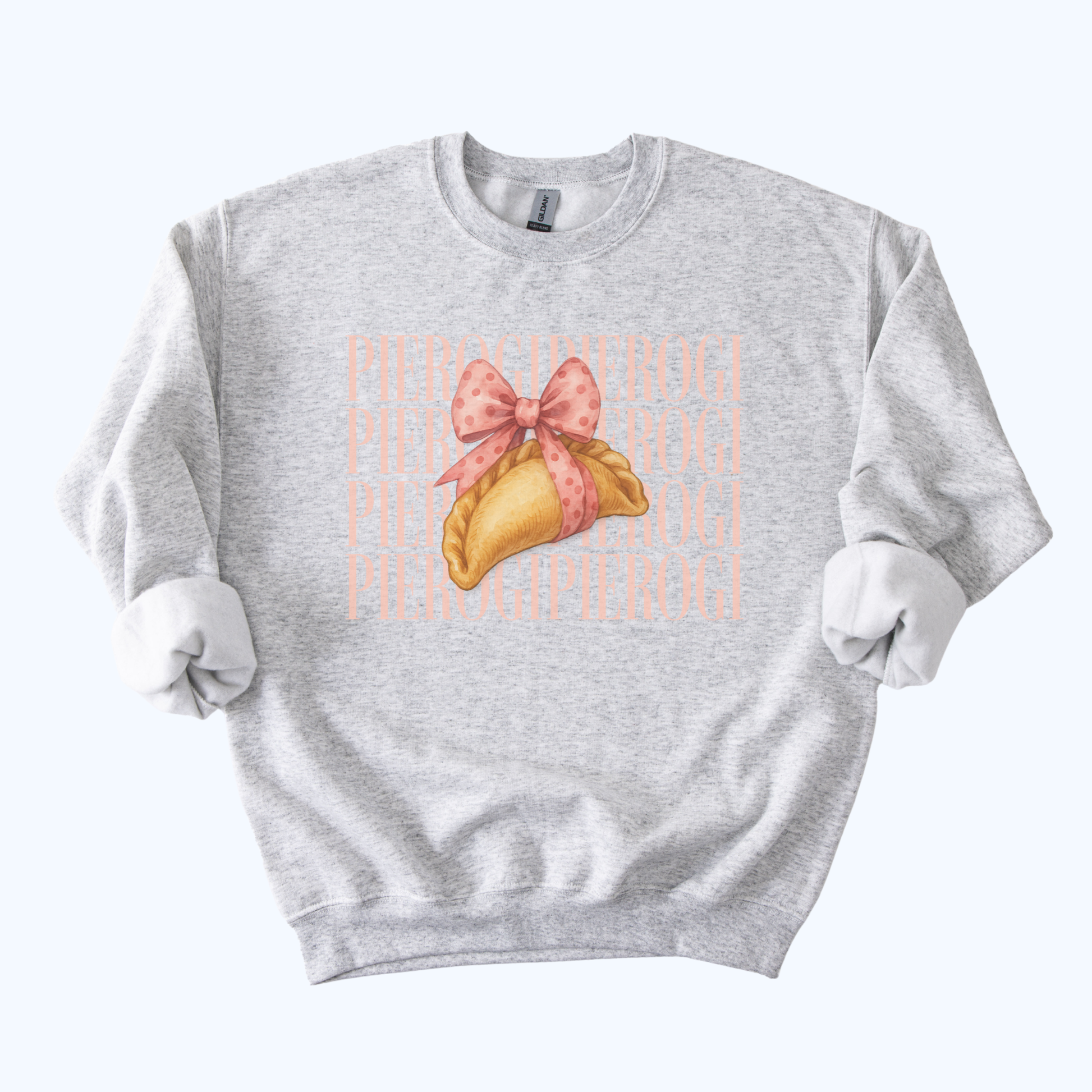 ash grey Pierogi Coquette Sweatshirt | Fall Host Gift & Comfort Food Crewneck