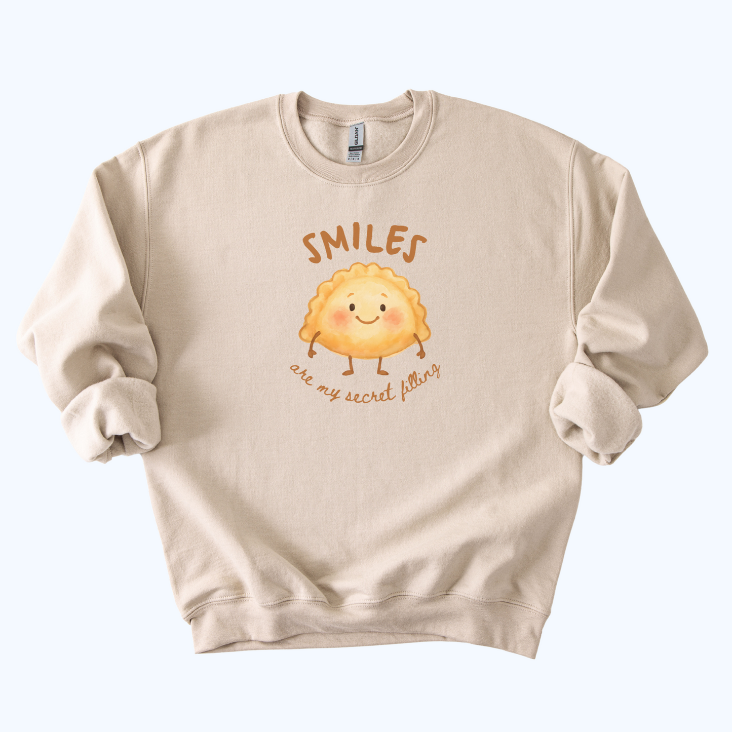 sand beige Smiles Are My Secret Filling Pierogi Sweatshirt