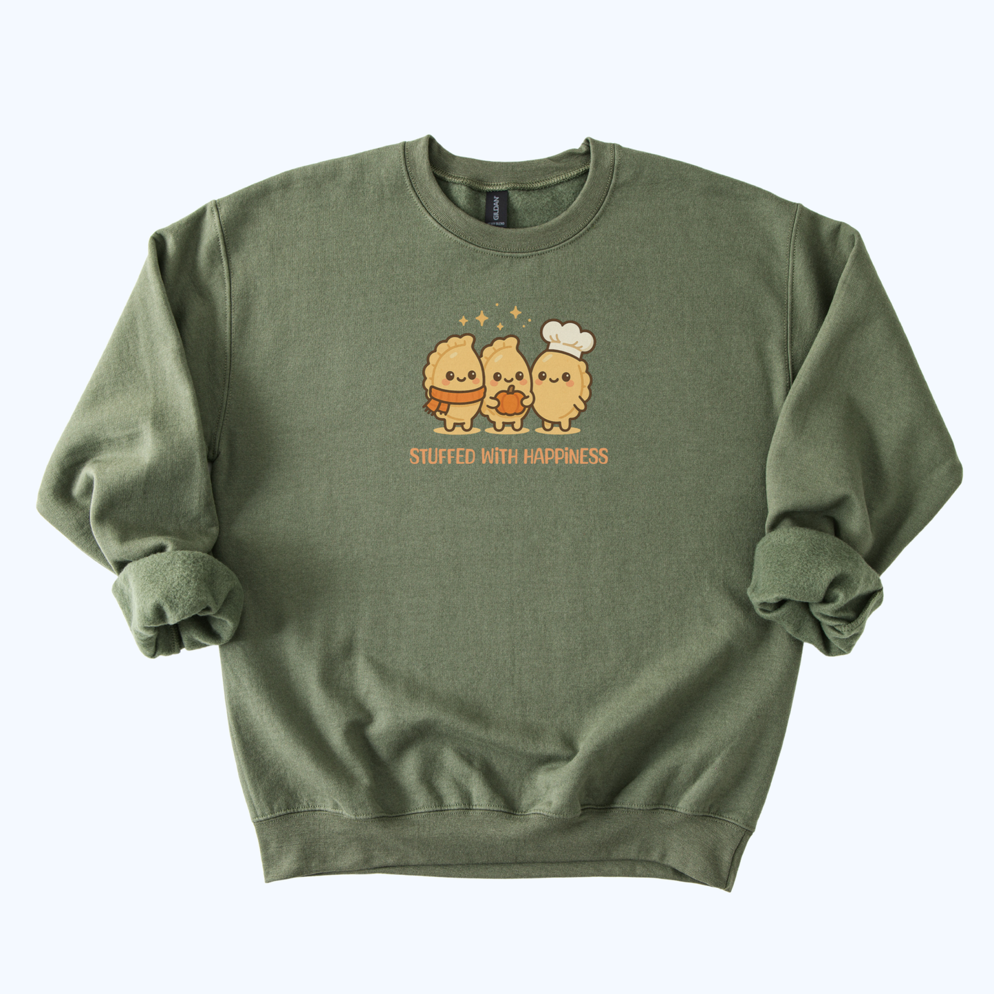 military green “Stuffed With Happiness” Pierogi Sweatshirt | Fall Host Gift Crewneck