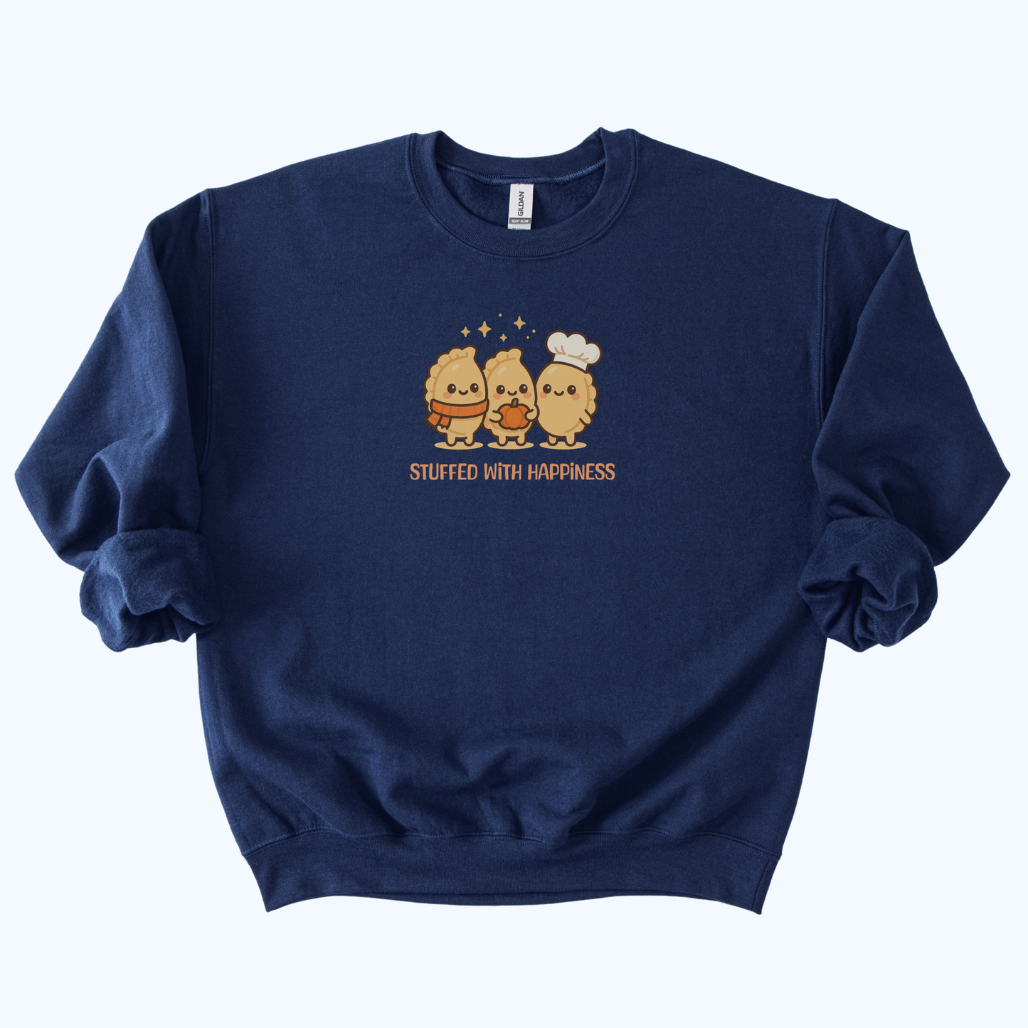 navy blue “Stuffed With Happiness” Pierogi Sweatshirt | Fall Host Gift Crewneck