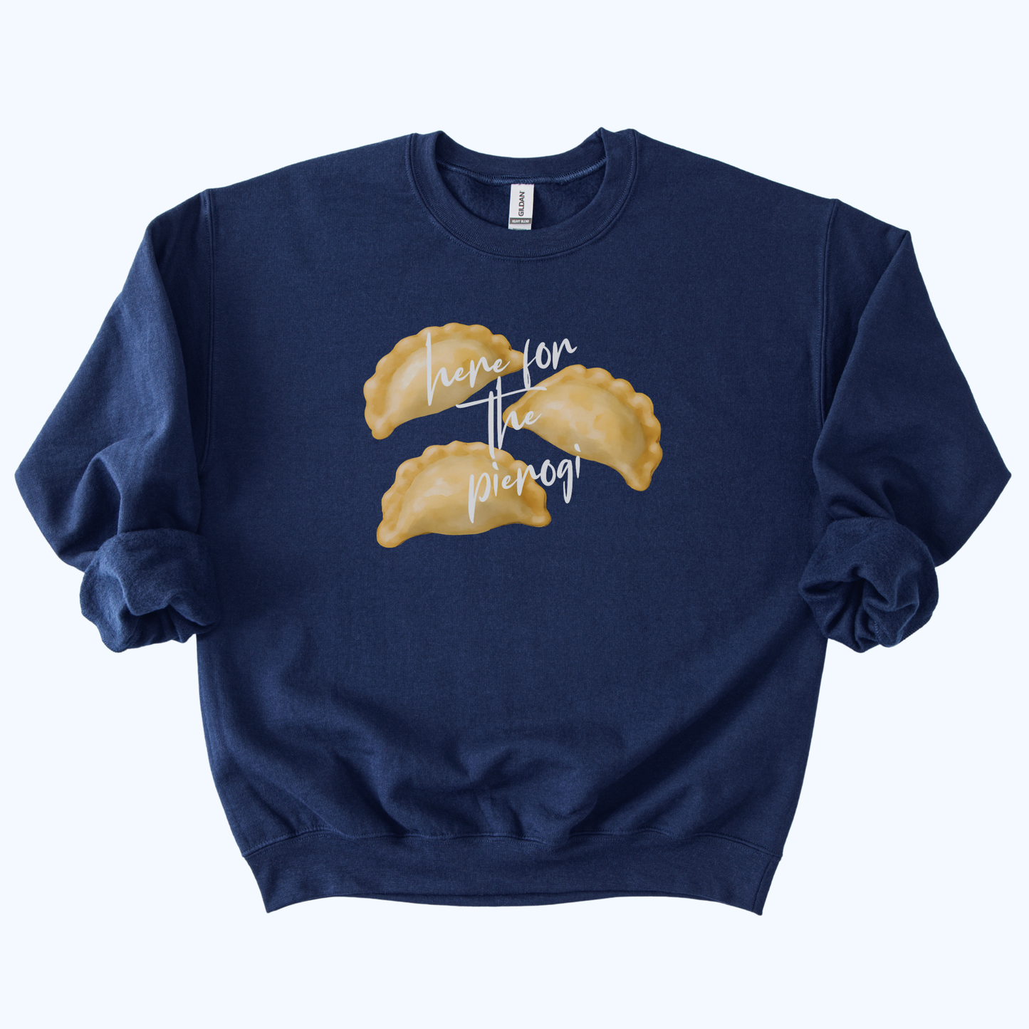 navy blue Here for the Pierogi Script Sweatshirt