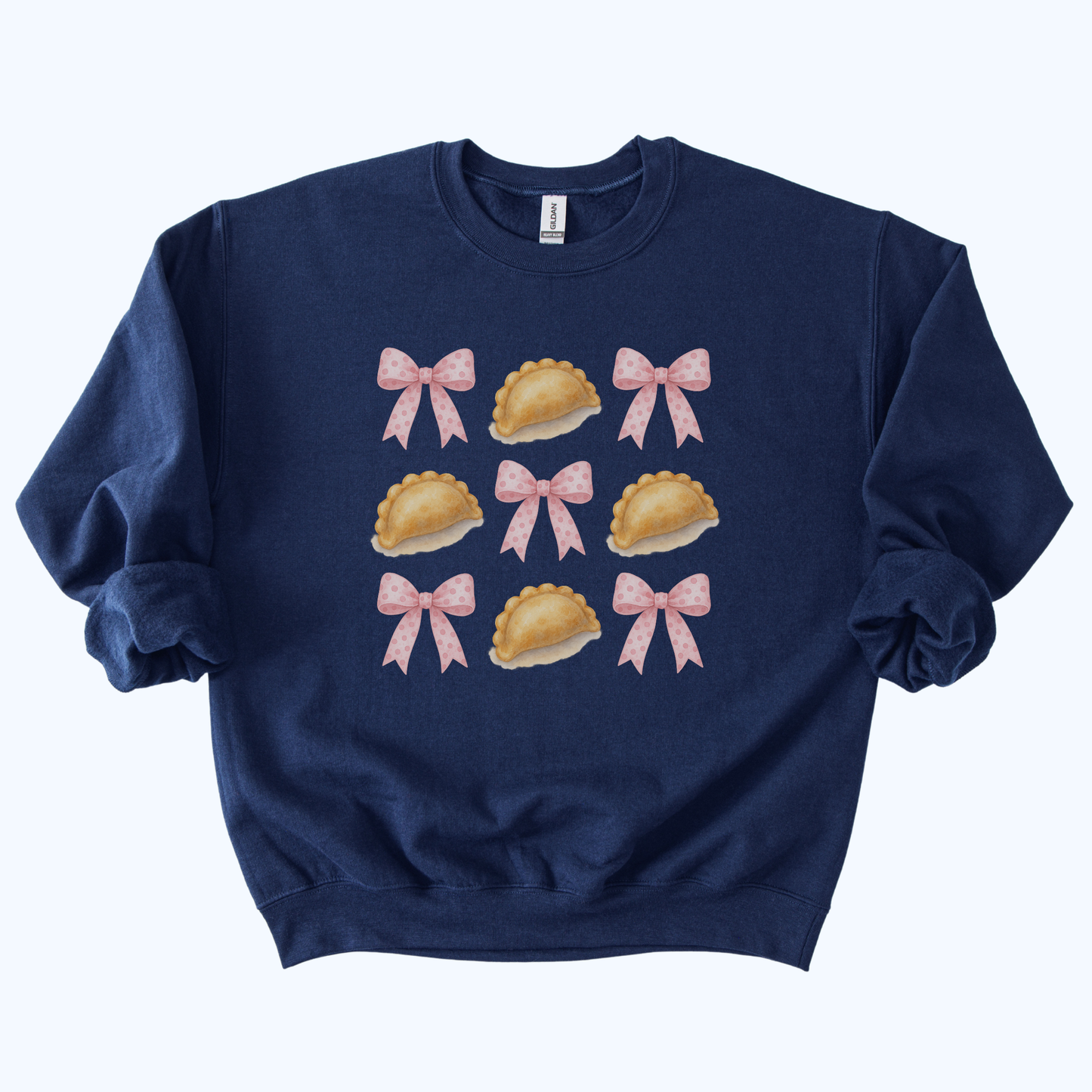 navy blue Pierogi Coquette Bow Sweatshirt | Girly Foodie Gift & Farewell Crewneck