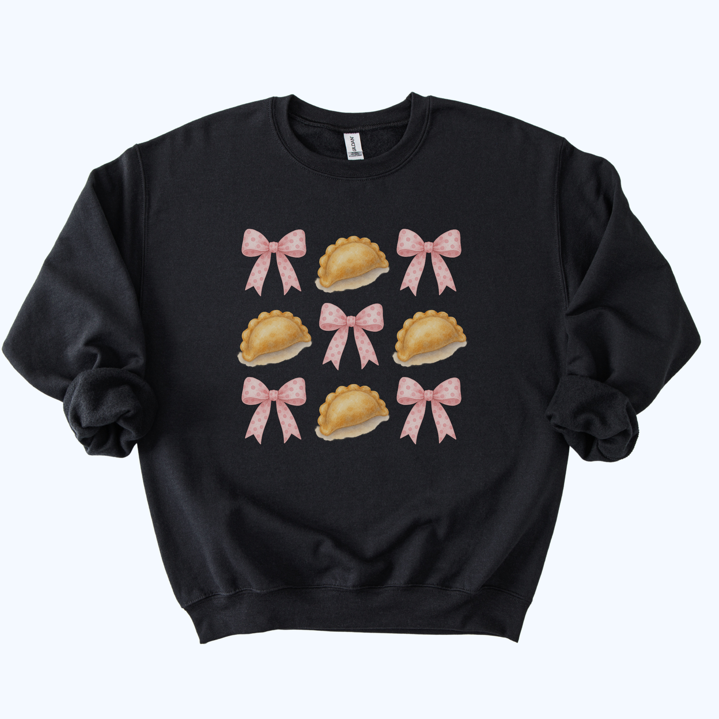 black Pierogi Coquette Bow Sweatshirt | Girly Foodie Gift & Farewell Crewneck