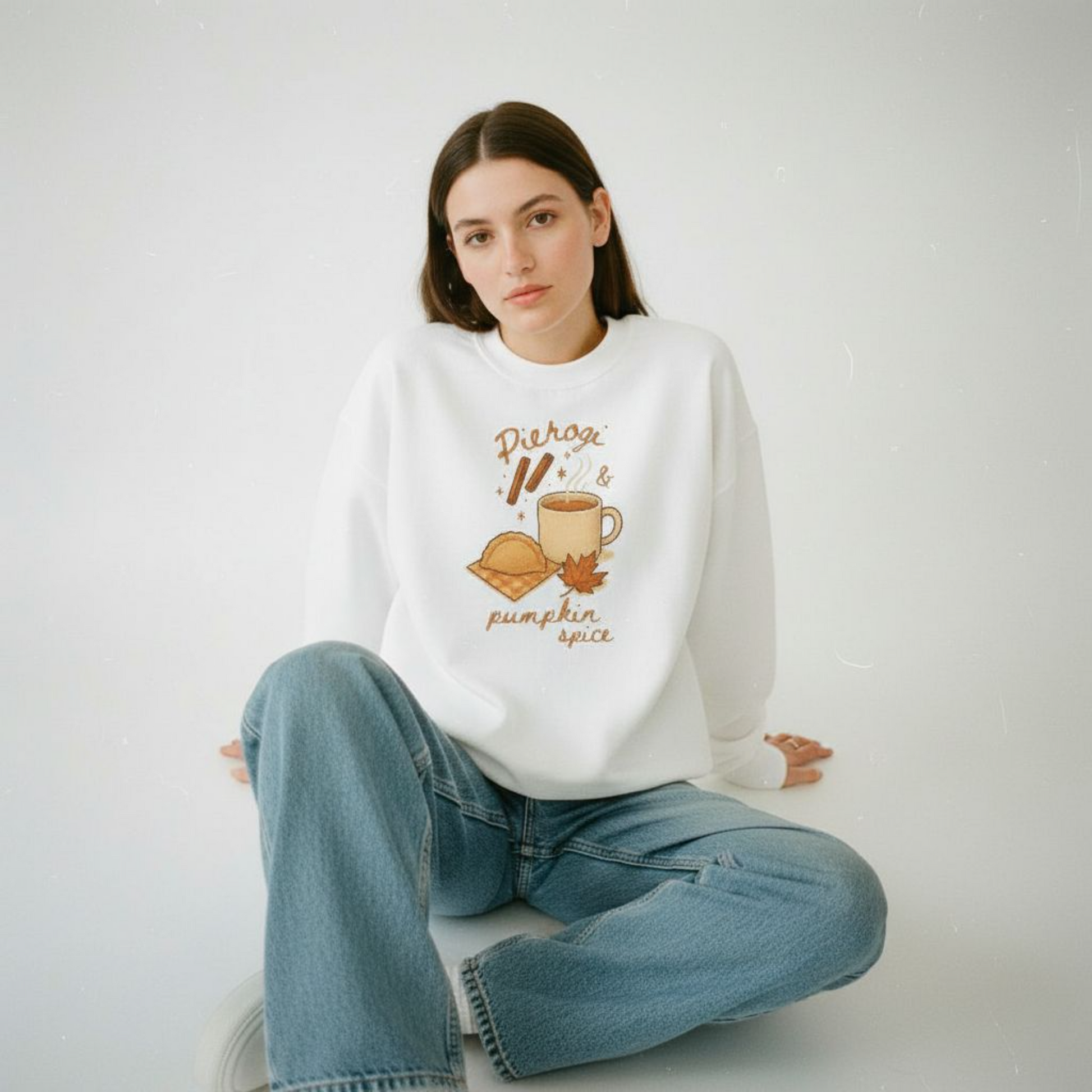 white Pierogi and Pumpkin Spice Sweatshirt
