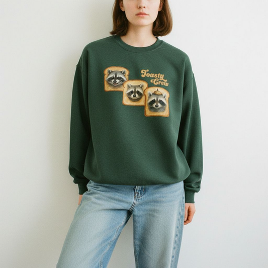 forest green Toasty Crew Raccoon Sweatshirt | Cozy Animal + Toast Crewneck