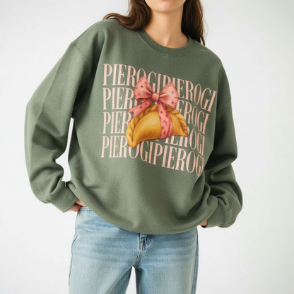 military green Pierogi Coquette Sweatshirt | Fall Host Gift & Comfort Food Crewneck