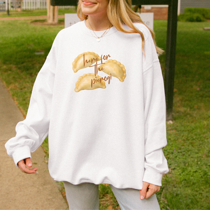 white Here for the Pierogi Script Sweatshirt