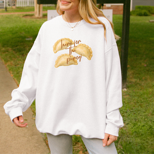 white Here for the Pierogi Script Sweatshirt