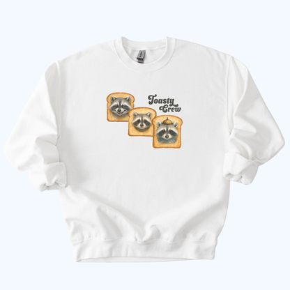 white Toasty Crew Raccoon Sweatshirt | Cozy Animal + Toast Crewneck