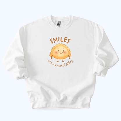 white Smiles Are My Secret Filling Pierogi Sweatshirt