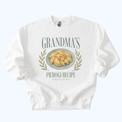 white Grandma’s Pierogi Recipe Sweatshirt | Polish Comfort Food Crewneck