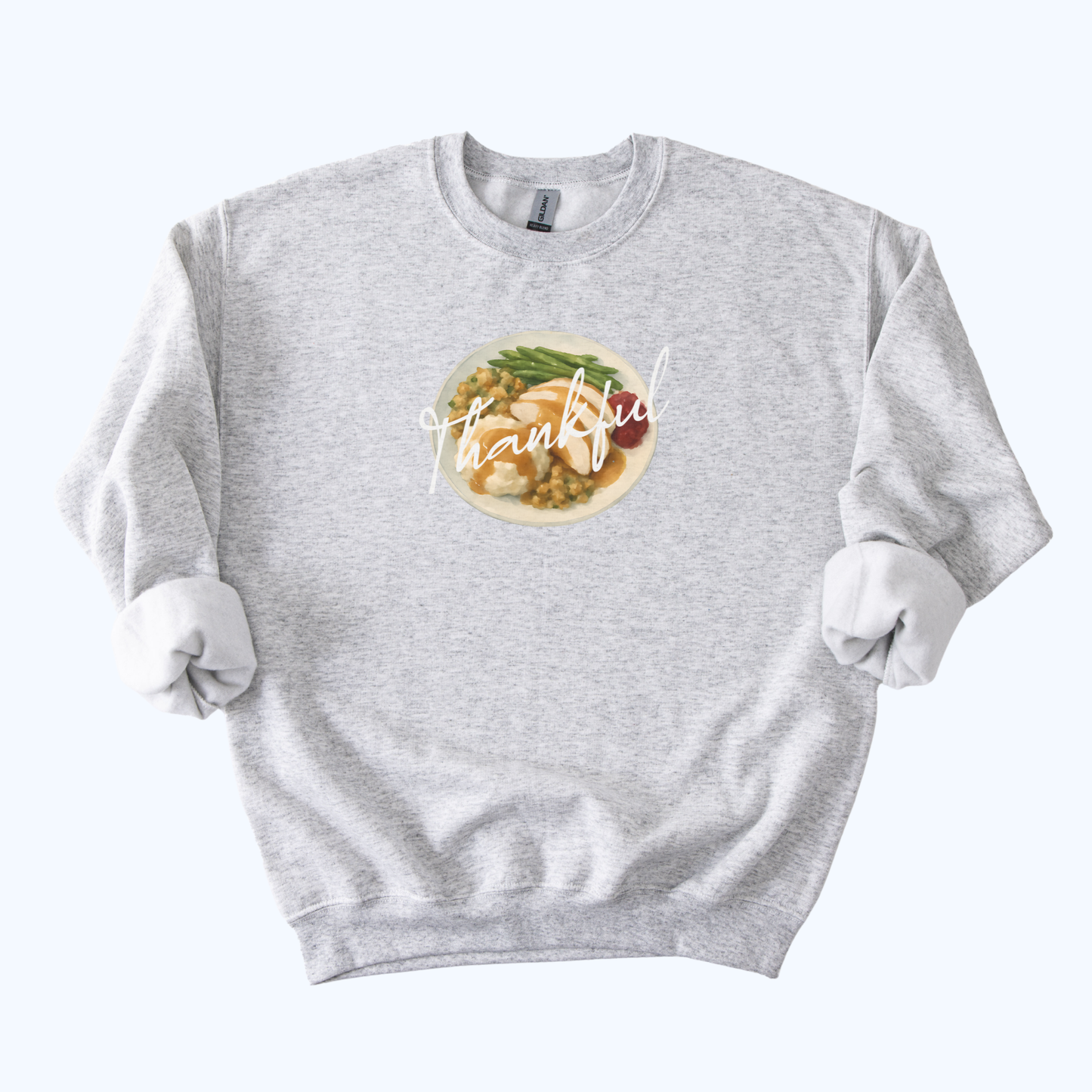 ash grey Thankful Host Sweatshirt | “Thankful” Fall Crewneck Gift