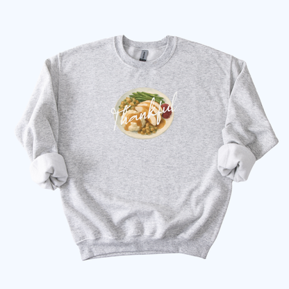 ash grey Thankful Host Sweatshirt | “Thankful” Fall Crewneck Gift