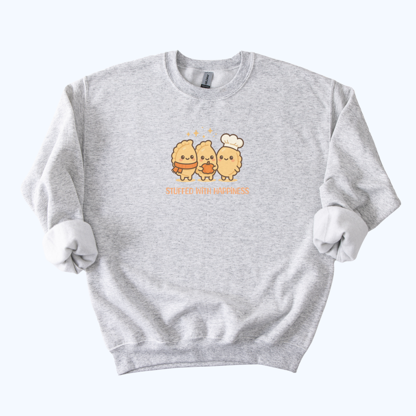 ash grey “Stuffed With Happiness” Pierogi Sweatshirt | Fall Host Gift Crewneck
