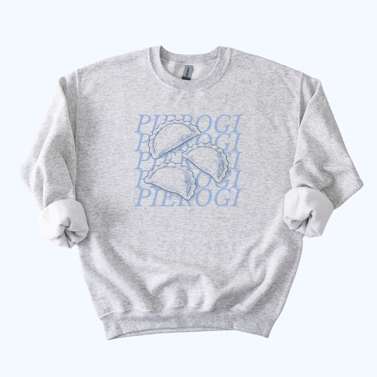 Pierogi Stacked Text Crewneck Sweatshirt | Polish Dumpling