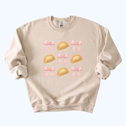 sand beige Pierogi Coquette Bow Sweatshirt | Girly Foodie Gift & Farewell Crewneck