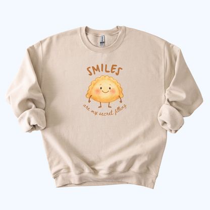 sand beige Smiles Are My Secret Filling Pierogi Sweatshirt