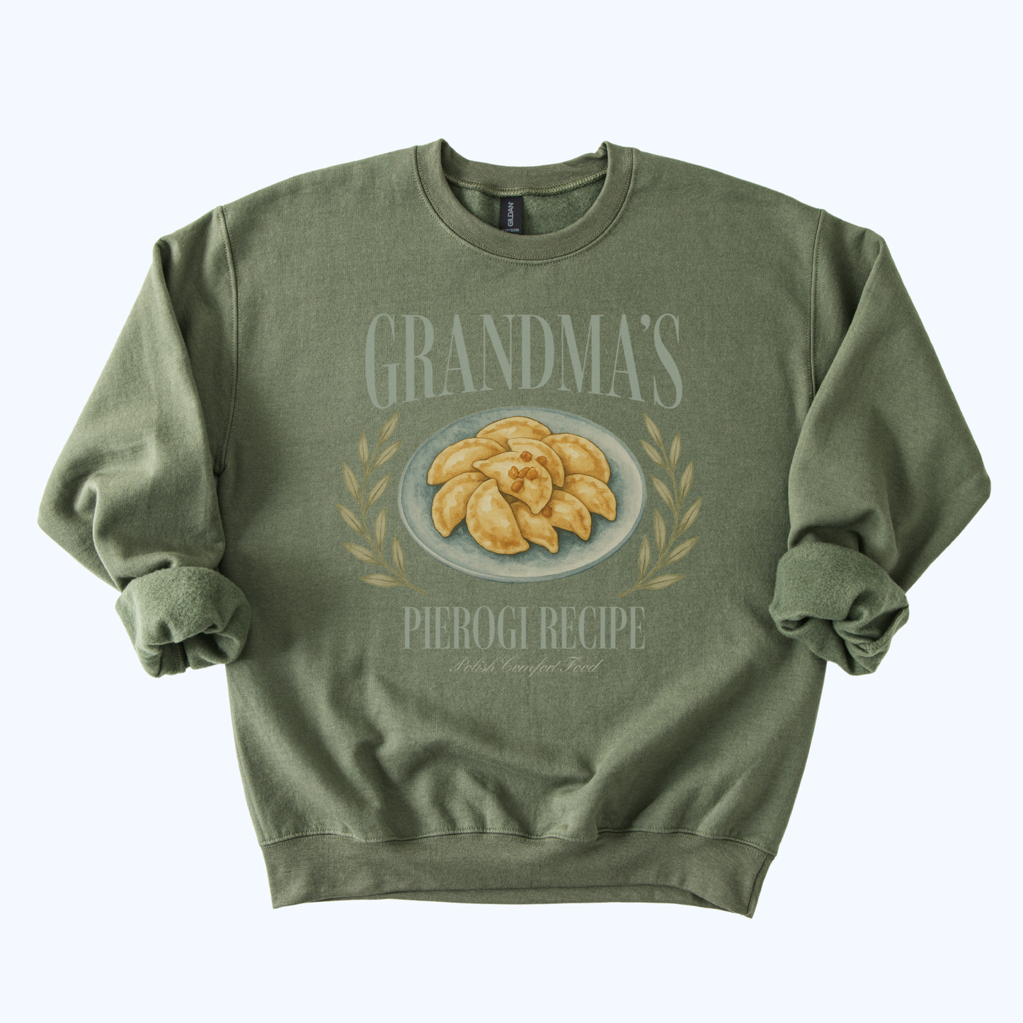 military green Grandma’s Pierogi Recipe Sweatshirt | Polish Comfort Food Crewneck