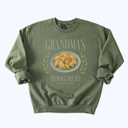 military green Grandma’s Pierogi Recipe Sweatshirt | Polish Comfort Food Crewneck