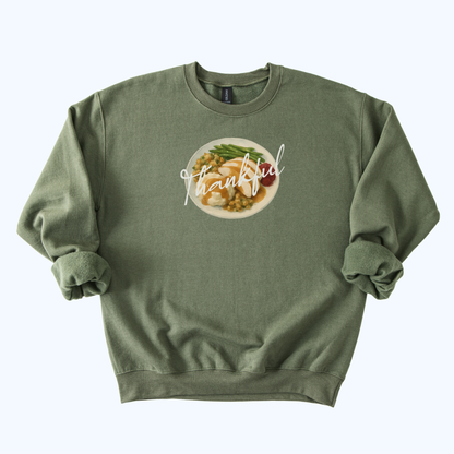 military green Thankful Host Sweatshirt | “Thankful” Fall Crewneck Gift