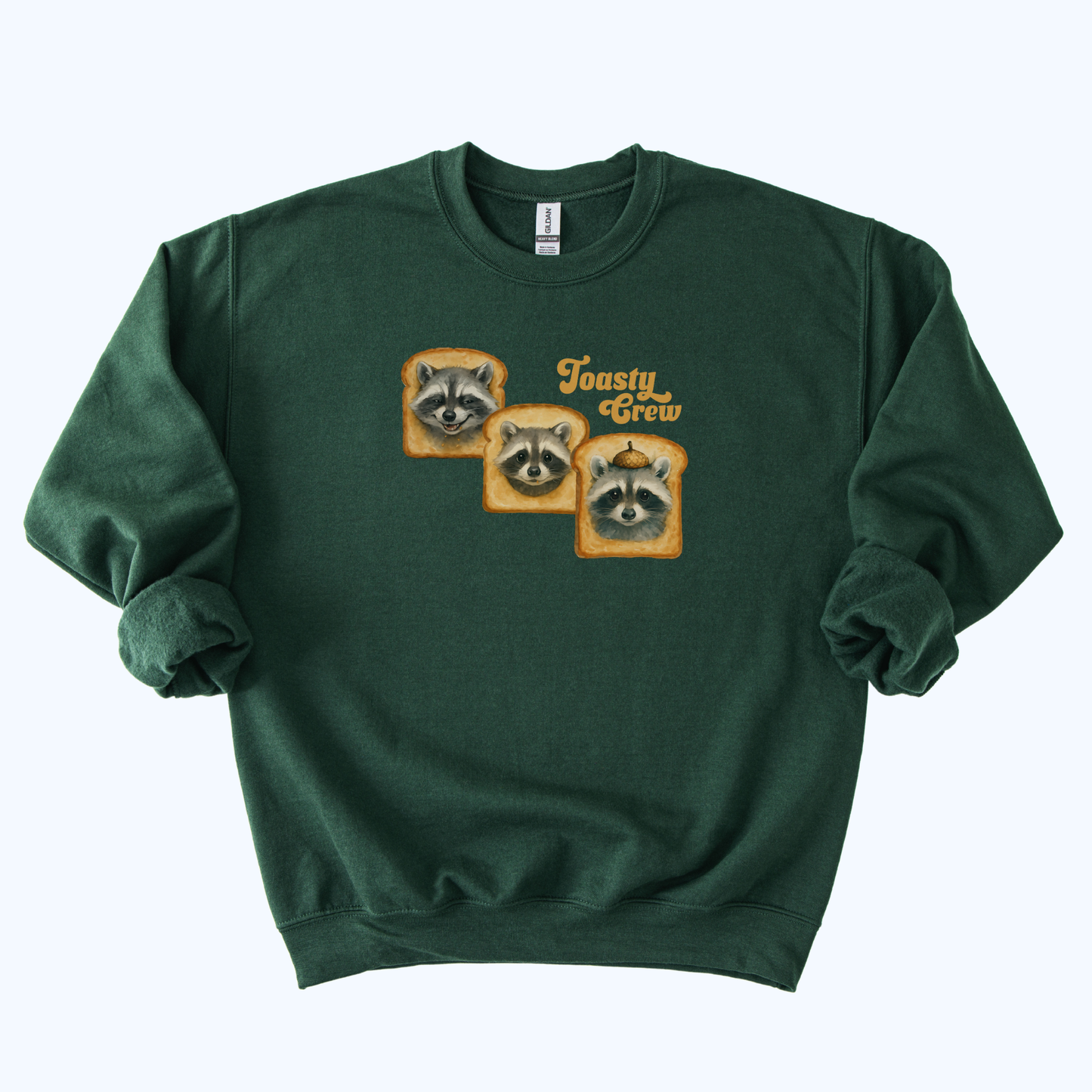 forest green Toasty Crew Raccoon Sweatshirt | Cozy Animal + Toast Crewneck